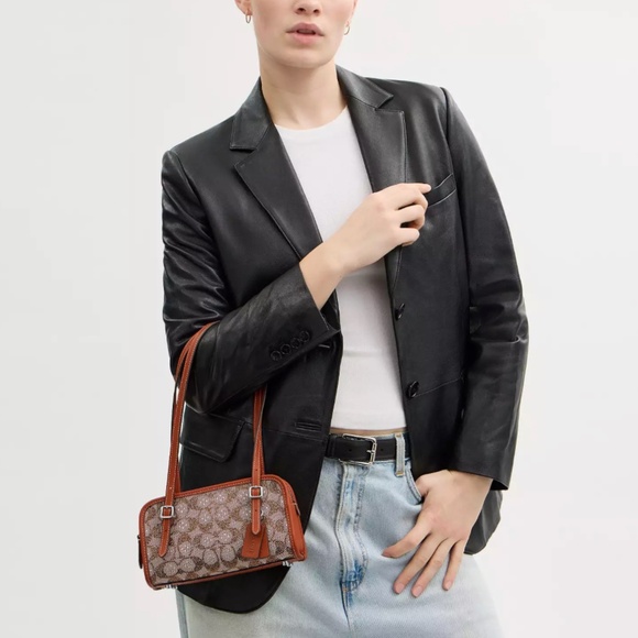 Coach Swing Zip Bag 20 In Crystal Signature Jacquard - Picture 8 of 11